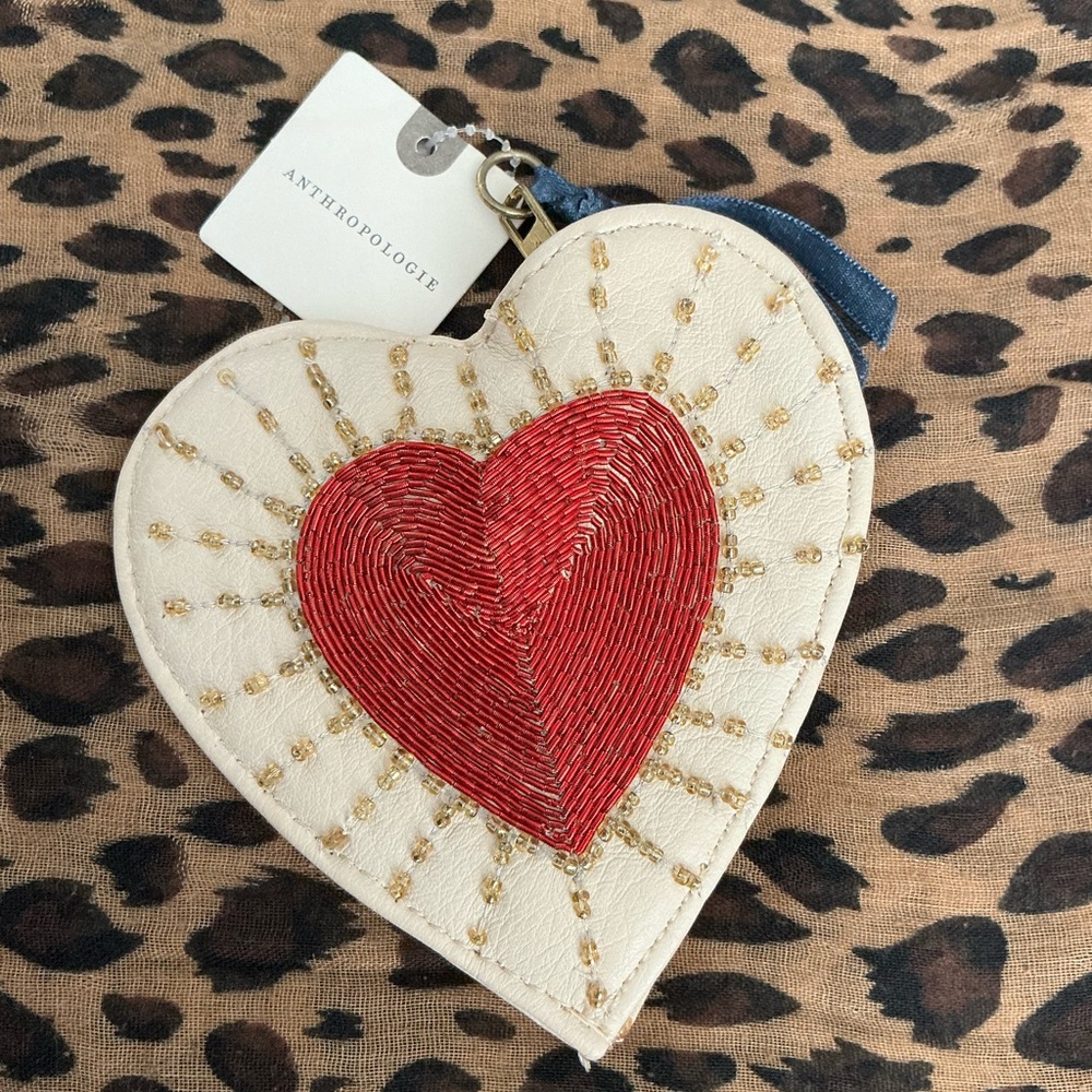 Anthropologie Cream and Red Coin Purse
